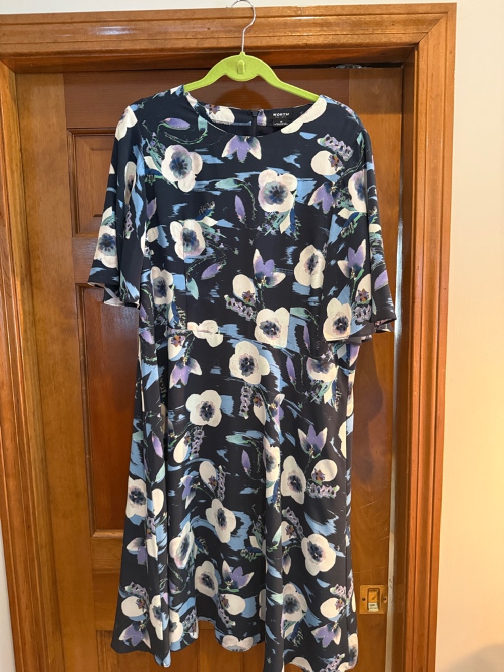 Worth Navy Floral Midi Dress with White and Lavender Blooms